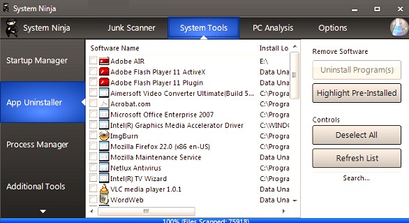 System Ninja software